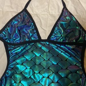 Oil Slick Chrome Mermaid Scale Halter Mini Dress Sz Medium
